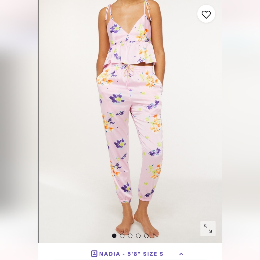 NWOT Savage X Fenty 'Night Blooms Satin Sleep Pant' size XS, Pink Bouquet
